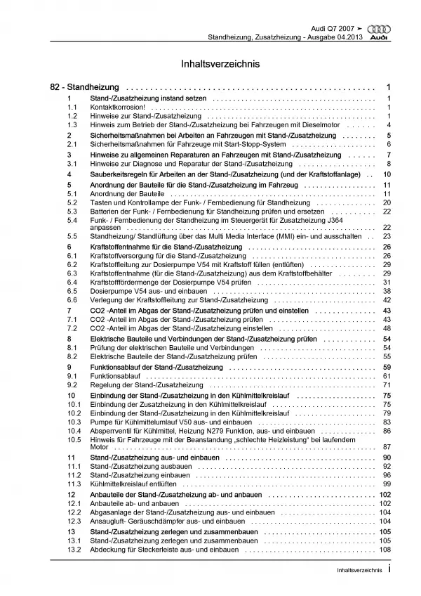 Audi Q7 Typ 4L 2005-2015 Standheizung Zusatzheizung Reparaturanleitung PDF