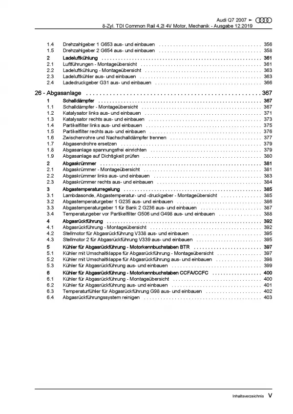 Audi Q7 4L (05-15) 8-Zyl. Dieselmotor 326-340 PS Mechanik Reparaturanleitung PDF