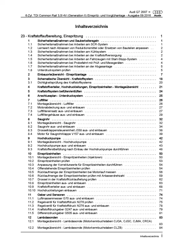 Audi Q7 4L 2005-2015 3,0l Diesel Einspritz- Vorglühanlage Reparaturanleitung PDF