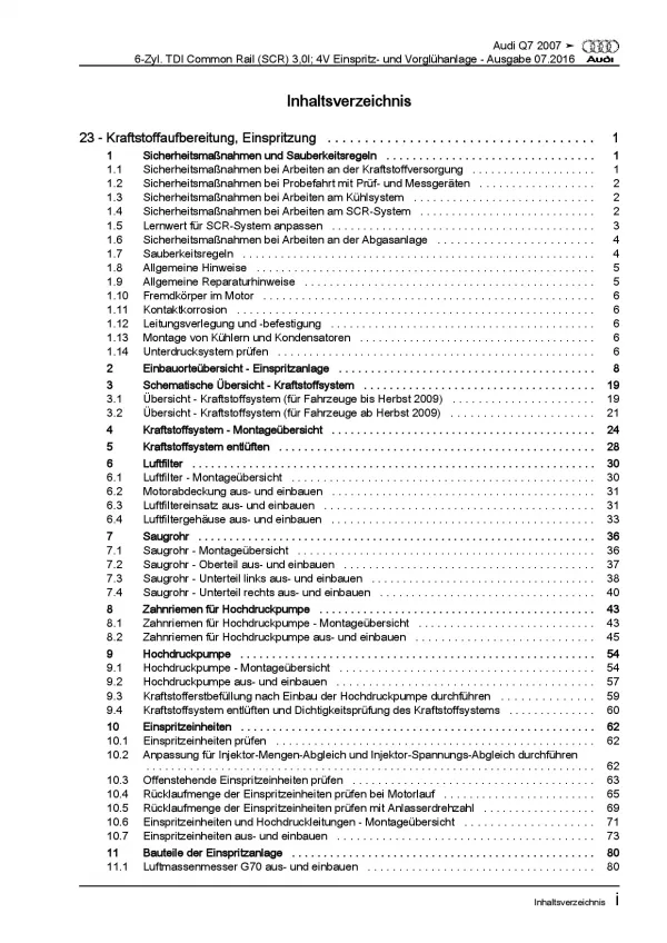 Audi Q7 4L 2005-2015 Diesel 3,0l Einspritz- Vorglühanlage Reparaturanleitung PDF