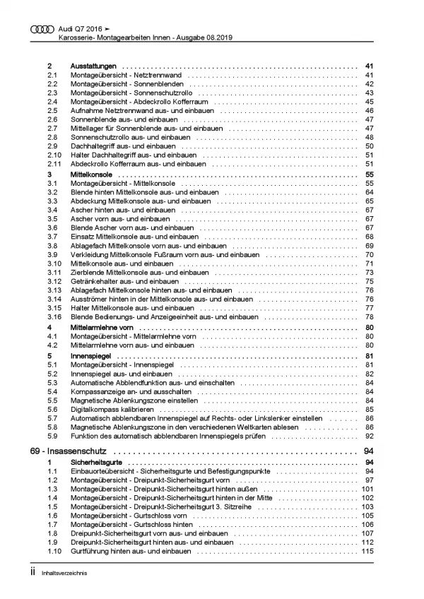 Audi Q7 Typ 4M ab 2015 Karosserie Montagearbeiten Innen Reparaturanleitung PDF