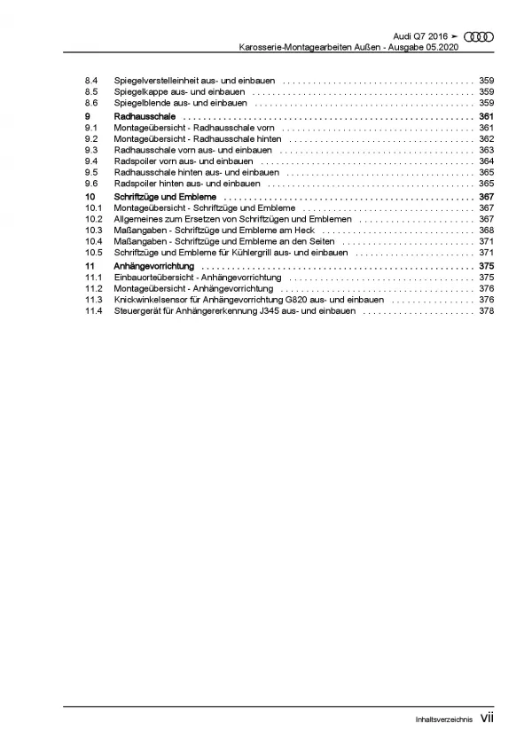 Audi Q7 Typ 4M ab 2015 Karosserie Montagearbeiten Außen Reparaturanleitung PDF