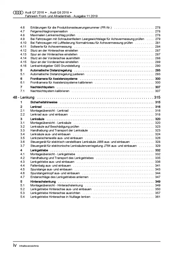 Audi Q7 Typ 4M ab 2015 Fahrwerk Achsen Lenkung FWD AWD Reparaturanleitung PDF