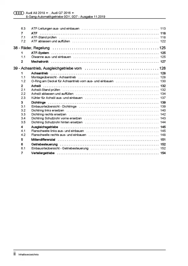 Audi Q7 Typ 4M ab 2015 8 Gang Automatikgetriebe 0DY 0D7 Reparaturanleitung PDF