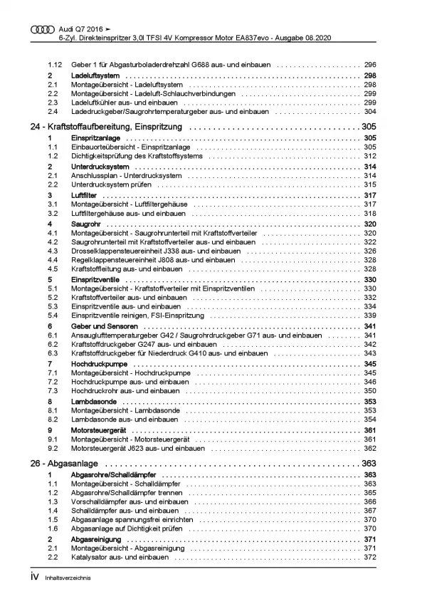 Audi Q7 Typ 4M ab 2015 6-Zyl. 3,0l Benzinmotor 333 PS Reparaturanleitung PDF