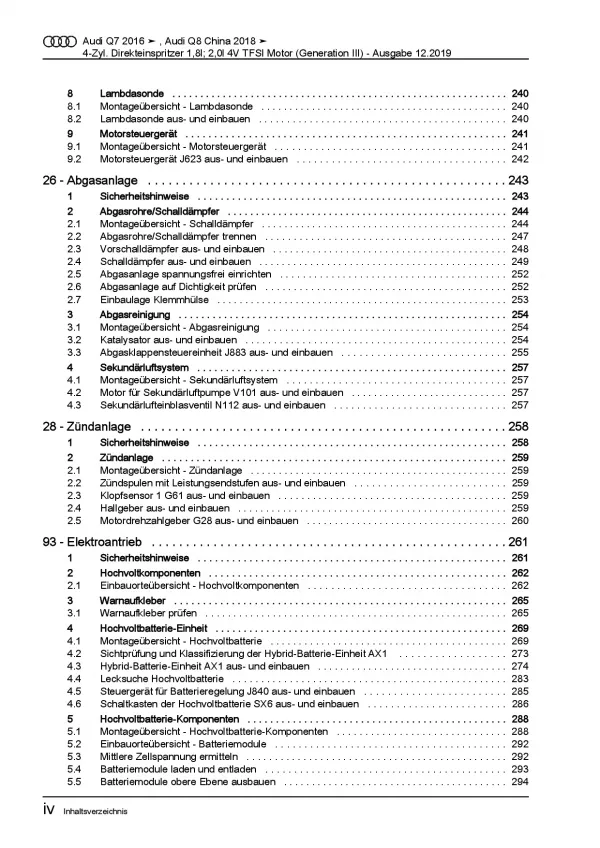 Audi Q7 4M ab 2015 4-Zyl. 1,8l 2,0l Benzinmotor 252 PS Reparaturanleitung PDF