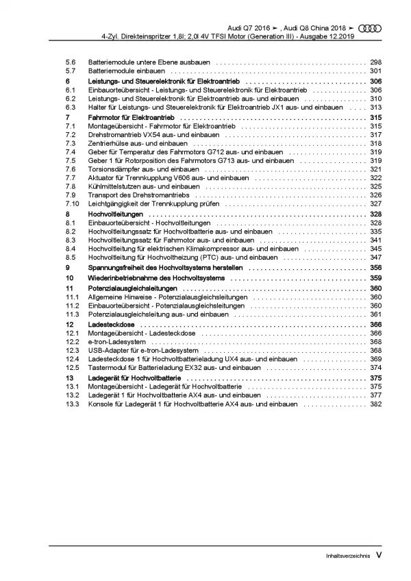 Audi Q7 4M ab 2015 4-Zyl. 1,8l 2,0l Benzinmotor 252 PS Reparaturanleitung PDF