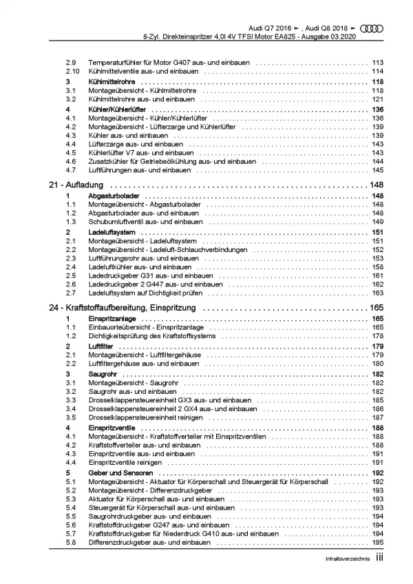 Audi Q7 Typ 4M ab 2015 8-Zyl. 4,0l Benzinmotor TFSI 4V Reparaturanleitung PDF