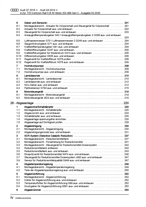 Audi Q7 Typ 4M ab 2015 8-Zyl. 4,0l Dieselmotor TDI 4V Reparaturanleitung PDF