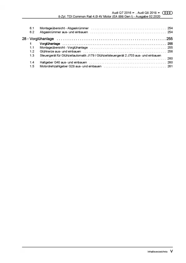 Audi Q7 Typ 4M ab 2015 8-Zyl. 4,0l Dieselmotor TDI 4V Reparaturanleitung PDF