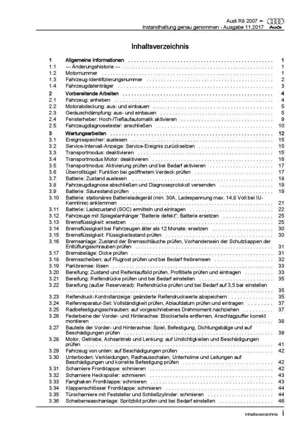 Audi R8 Typ 42 2006-2015 Instandhaltung Inspektion Wartung Reparaturanleitung