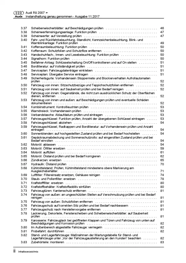 Audi R8 Typ 42 2006-2015 Instandhaltung Inspektion Wartung Reparaturanleitung