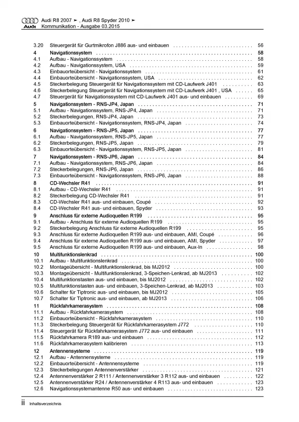 Audi R8 Typ 42 2006-2015 Radio Navigation Kommunikation Reparaturanleitung