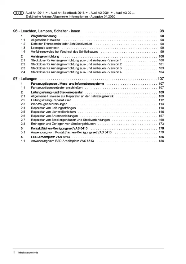 Audi R8 42 2006-2015 Allgemeine Infos Elektrische Anlage Reparaturanleitung PDF