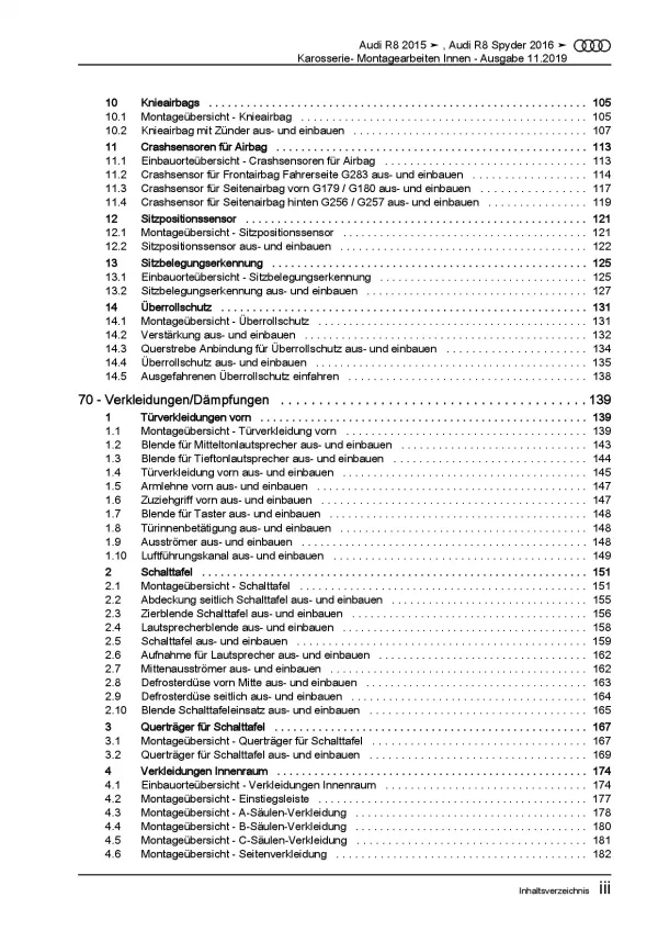 Audi R8 Typ 4S ab 2015 Karosserie Montagearbeiten Innen Reparaturanleitung PDF