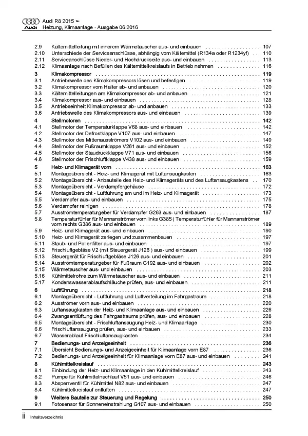 Audi R8 Typ 4S ab 2015 Heizung Belüftung Klimaanlage Reparaturanleitung PDF