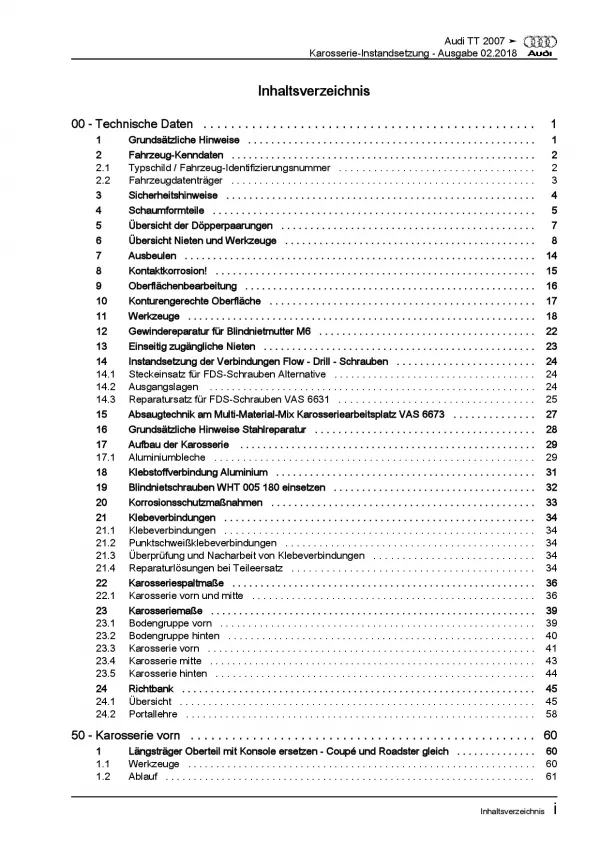 Audi TT Typ 8J 2006-2014 Karosserie Unfall Instandsetzung Reparaturanleitung PDF