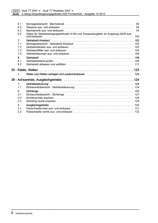 Audi TT 8J 2006-2014 6 Gang Automatikgetriebe DSG DKG 02E Reparaturanleitung PDF