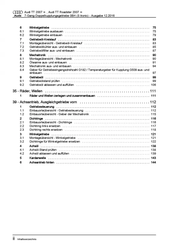 Audi TT 8J 2006-2014 7 Gang Automatikgetriebe DSG DKG 0BH Reparaturanleitung PDF