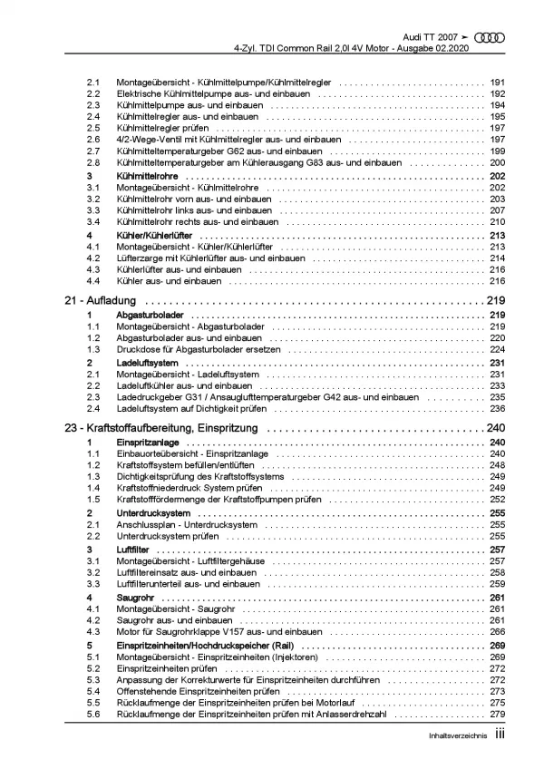 Audi TT 8J 2006-2014 4-Zyl. 2,0l Dieselmotor 170 PS TDI Reparaturanleitung PDF