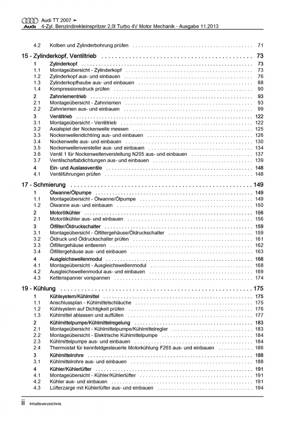 Audi TT 8J 2006-2014 4-Zyl. Benzinmotor 200 PS Mechanik Reparaturanleitung PDF