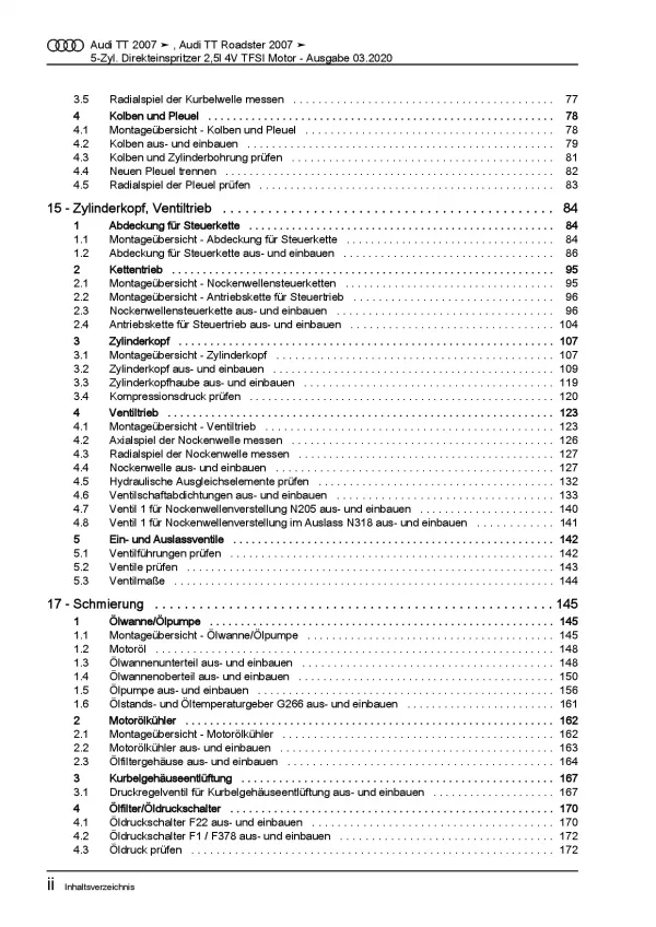 Audi TT 8J 2006-2014 5-Zyl. 2,5l Benzinmotor 340-360 PS Reparaturanleitung PDF