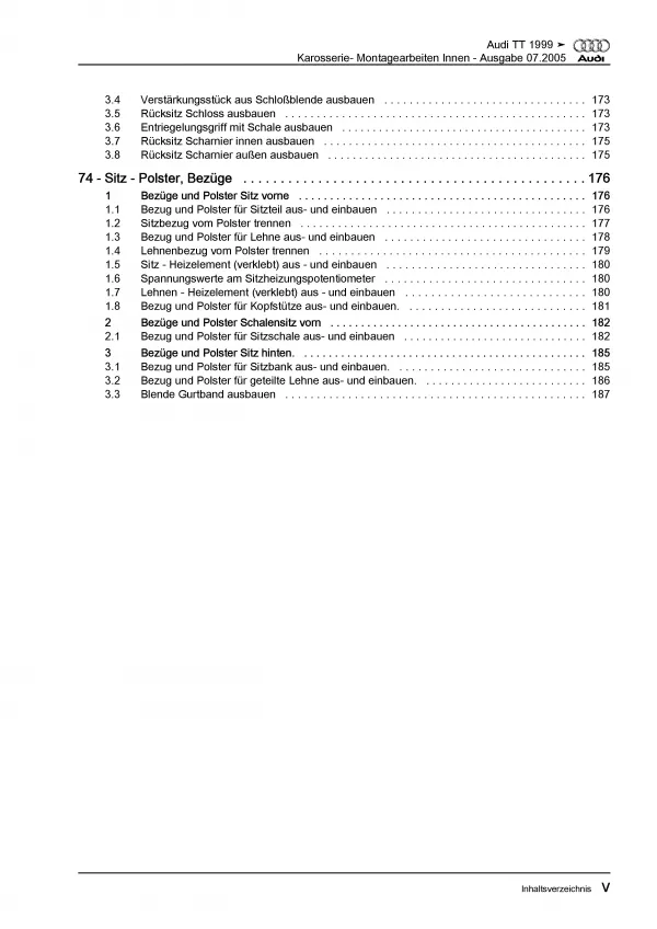 Audi TT Typ 8N 1998-2006 Karosserie Montagearbeiten Innen Reparaturanleitung PDF