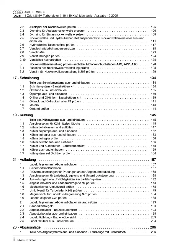 Audi TT 8N (98-06) 4-Zyl. Benzinmotor 150-190 PS Mechanik Reparaturanleitung PDF