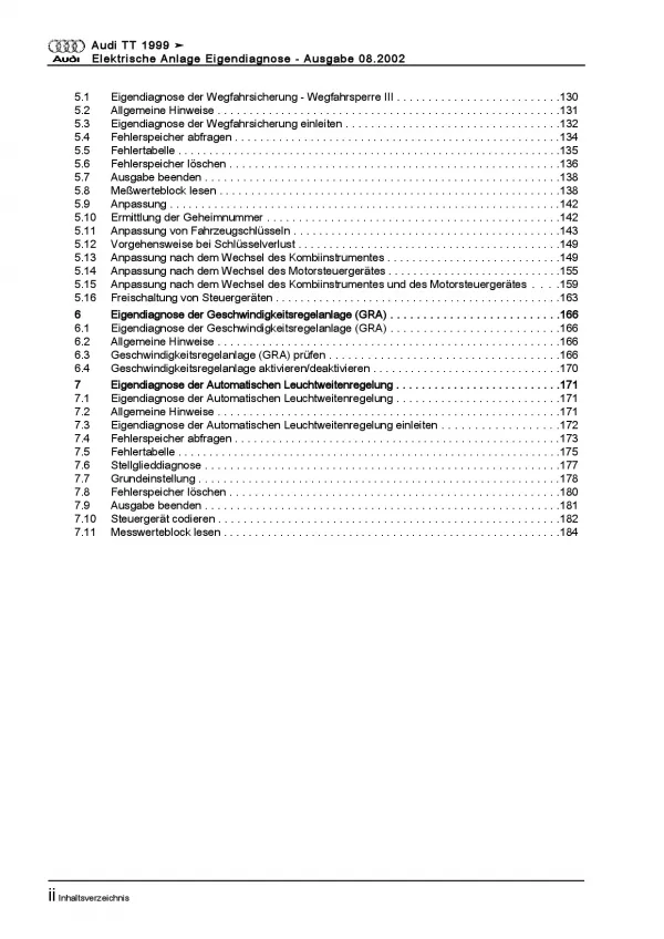 Audi TT Typ 8N 1998-2006 Eigendiagnose Elektrische Anlage Reparaturanleitung