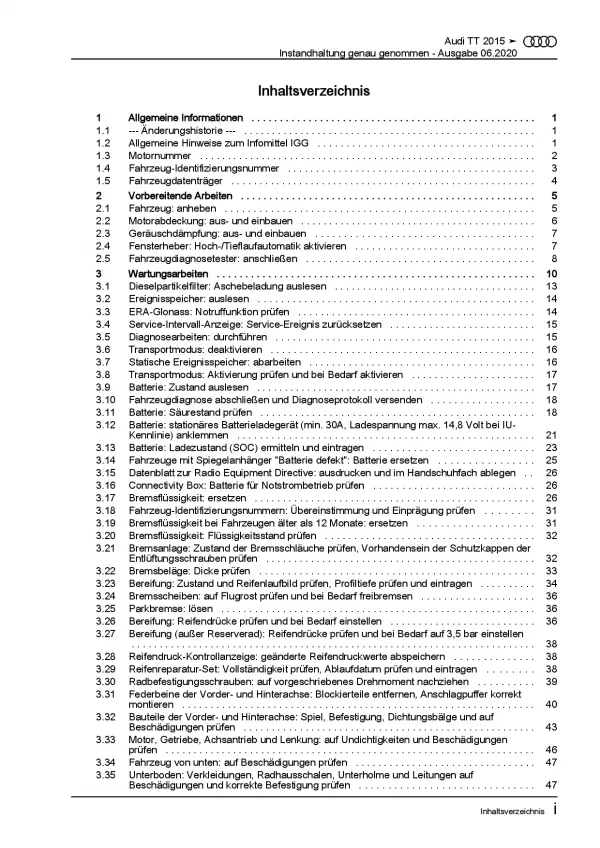 Audi TT Typ 8S FV ab 2014 Instandhaltung Inspektion Wartung Reparaturanleitung