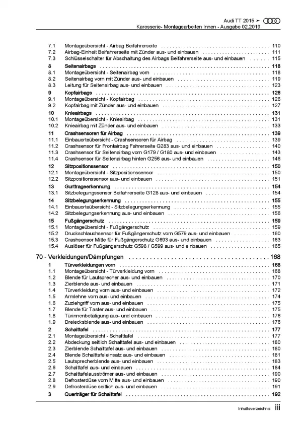 Audi TT 8S FV ab 2014 Karosserie Montagearbeiten Innen Reparaturanleitung PDF