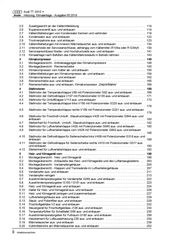 Audi TT Typ 8S FV ab 2014 Heizung Belüftung Klimaanlage Reparaturanleitung PDF