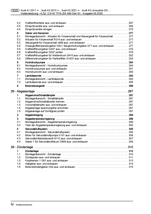 Audi TT 8S ab 2014 Instandsetzung 4-Zyl. 2,0l Benzinmotor Reparaturanleitung PDF