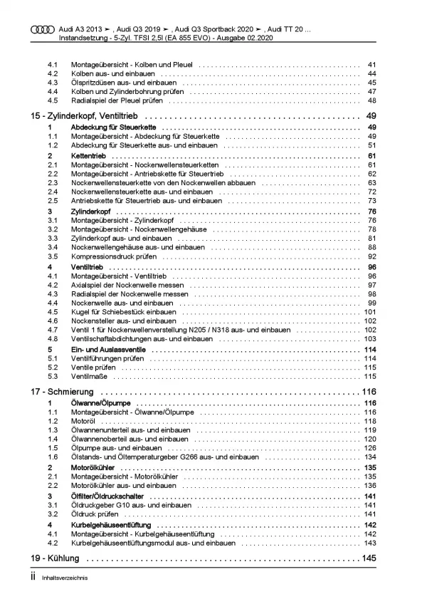 Audi TT 8S FV ab 2014 Instandsetzung 5-Zyl. Benzinmotor 2,5l Reparaturanleitung