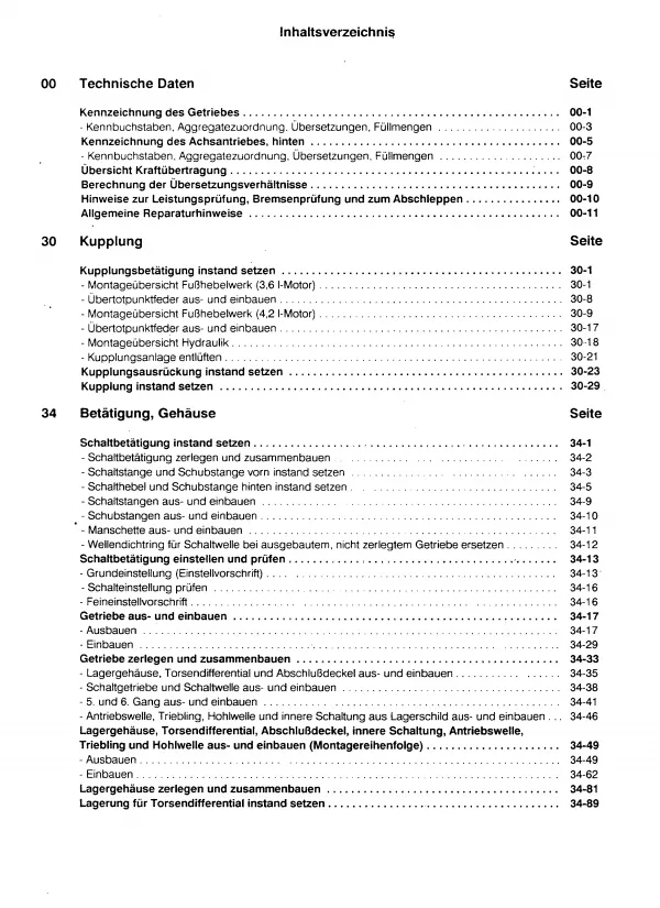 Audi V8 Typ 4C (88-94) 6 Gang Schaltgetriebe 01E Kupplung Reparaturanleitung PDF