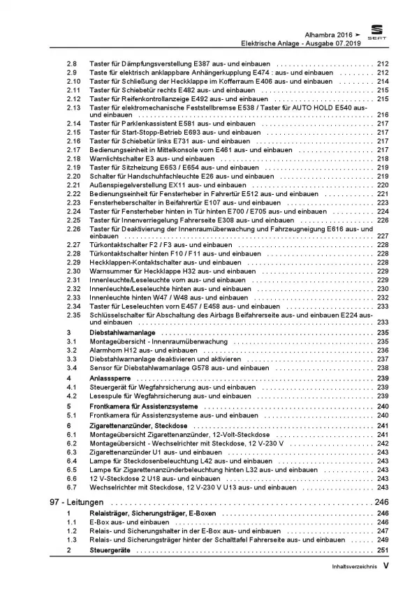 SEAT Alhambra ab 2015 Elektrische Anlage Elektrik Systeme Reparaturanleitung PDF