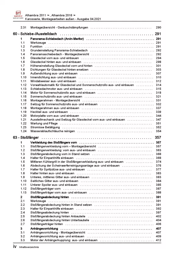 SEAT Alhambra 71 ab 2015 Karosserie Montagearbeiten Außen Reparaturanleitung PDF