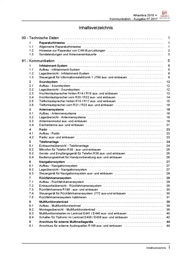 SEAT Alhambra 71 ab 2015 Radio Navigation Kommunikation Reparaturanleitung PDF