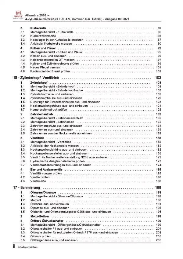 SEAT Alhambra 71 ab 2015 4-Zyl. 2,0l Dieselmotor 115-183 PS Reparaturanleitung
