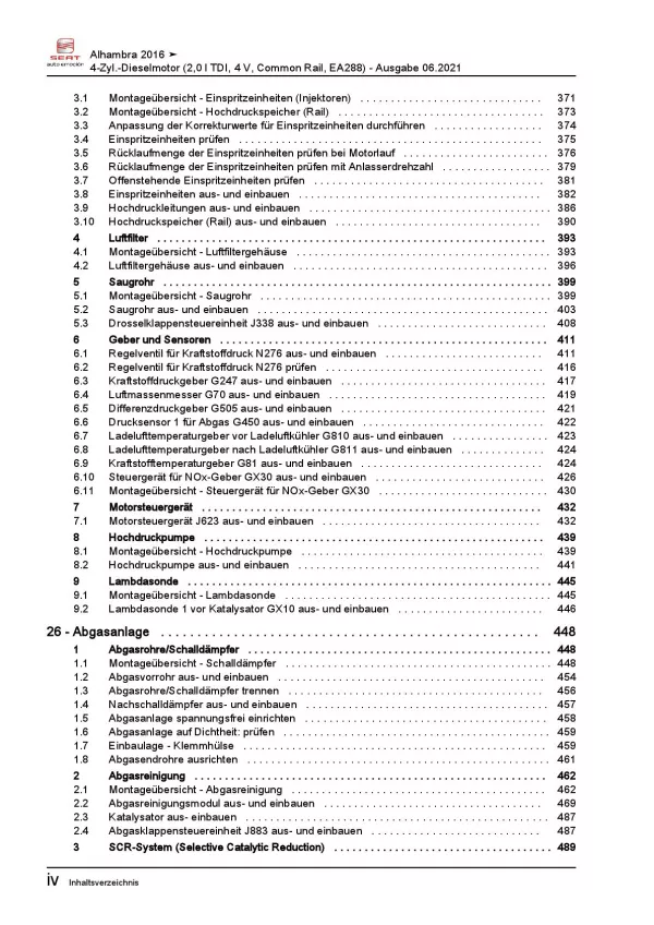 SEAT Alhambra ab 2015 4-Zyl. 2,0l Dieselmotor 115-183 PS Reparaturanleitung PDF