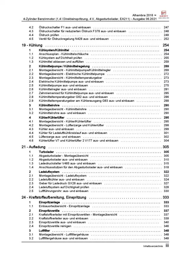 SEAT Alhambra 71 ab 2015 4-Zyl. 1,4l Benzinmotor 150 PS Reparaturanleitung PDF