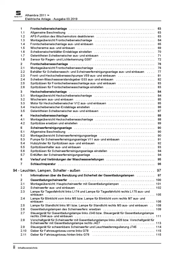 SEAT Alhambra (10-15) Elektrische Anlage Elektrik Systeme Reparaturanleitung PDF