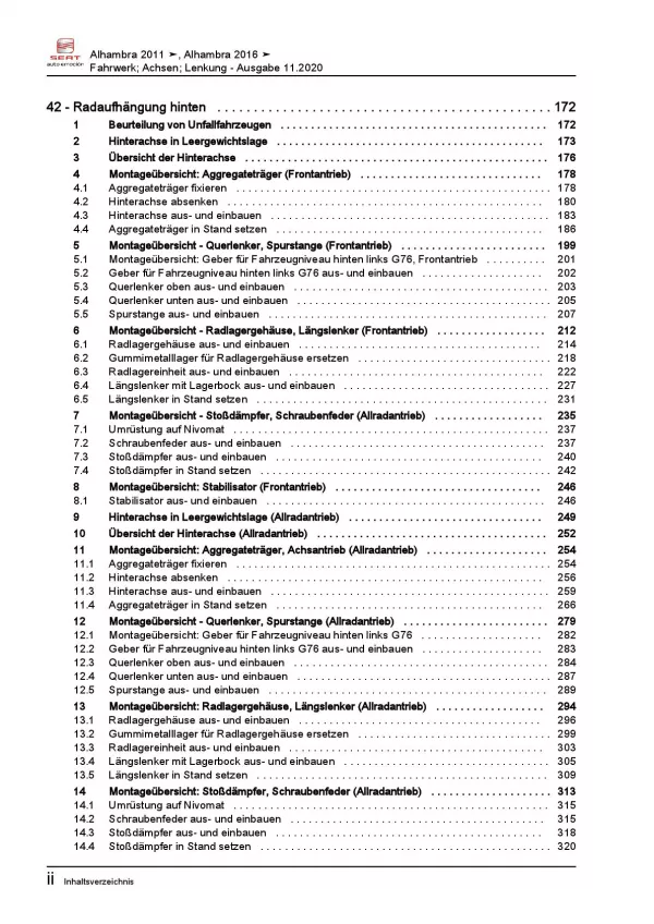 SEAT Alhambra Typ 7N 2010-2015 Fahrwerk Achsen Lenkung Reparaturanleitung PDF