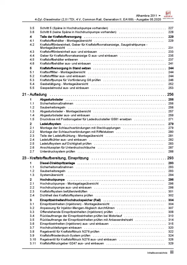 SEAT Alhambra 7N 2010-2015 4-Zyl. Dieselmotor 116-177 PS Reparaturanleitung PDF