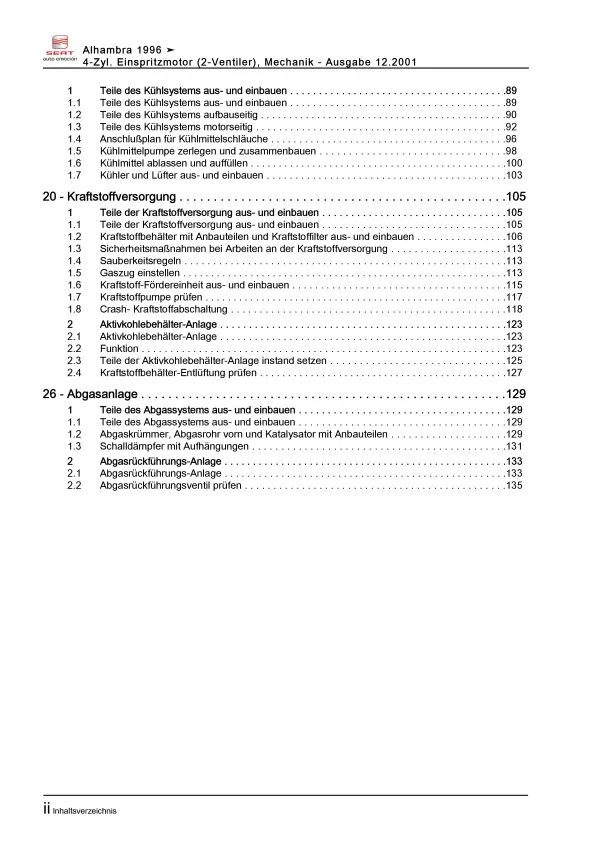 SEAT Alhambra 7V (95-10) 4-Zyl. Benzinmotor Mechanik 115 PS Reparaturanleitung