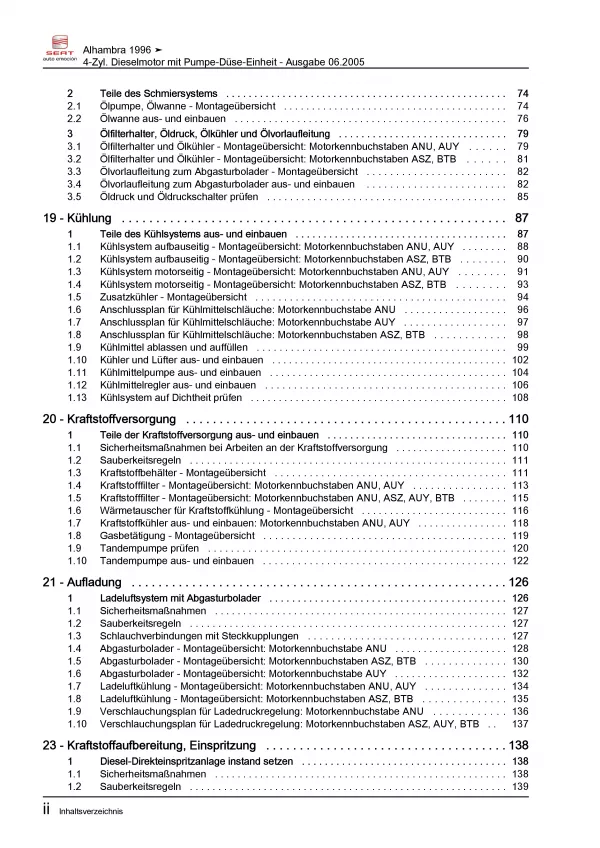 SEAT Alhambra 7V 1995-2010 4-Zyl. Dieselmotor 90-150 PS Reparaturanleitung PDF