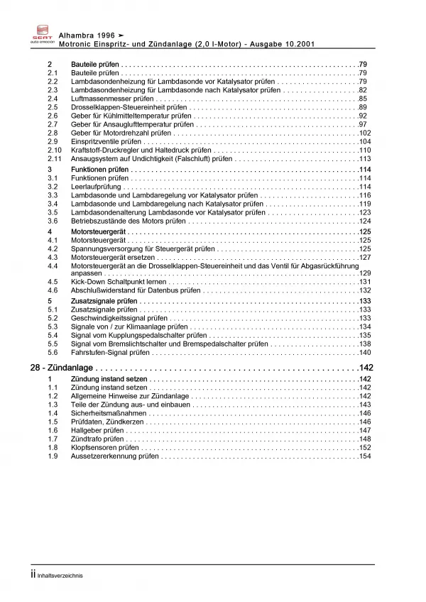 SEAT Alhambra (95-10) Benzin Einspritz- Zündanlage 115 PS Reparaturanleitung PDF