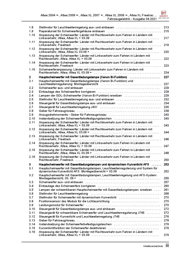 SEAT Altea 2006-2015 Elektrische Anlage Elektrik Systeme Reparaturanleitung PDF