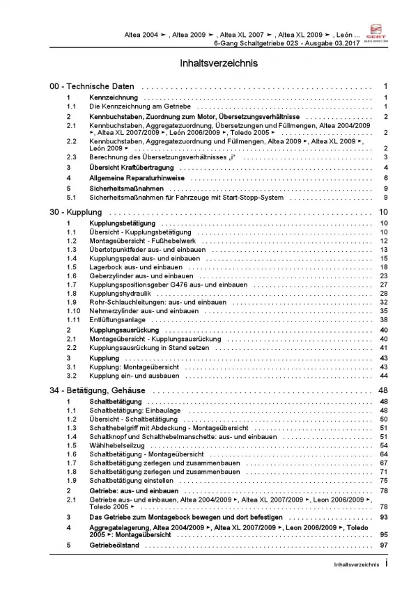 SEAT Altea 5P5 2006-2015 6 Gang Schaltgetriebe 02S Kupplung Reparaturanleitung