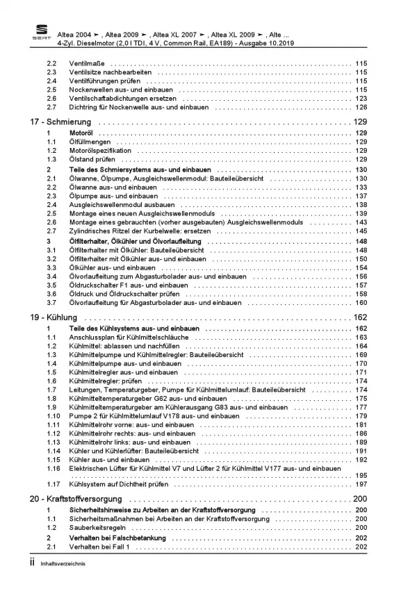 SEAT Altea 5P5 (06-15) 4-Zyl. 2,0l Dieselmotor TDI 170 PS Reparaturanleitung PDF